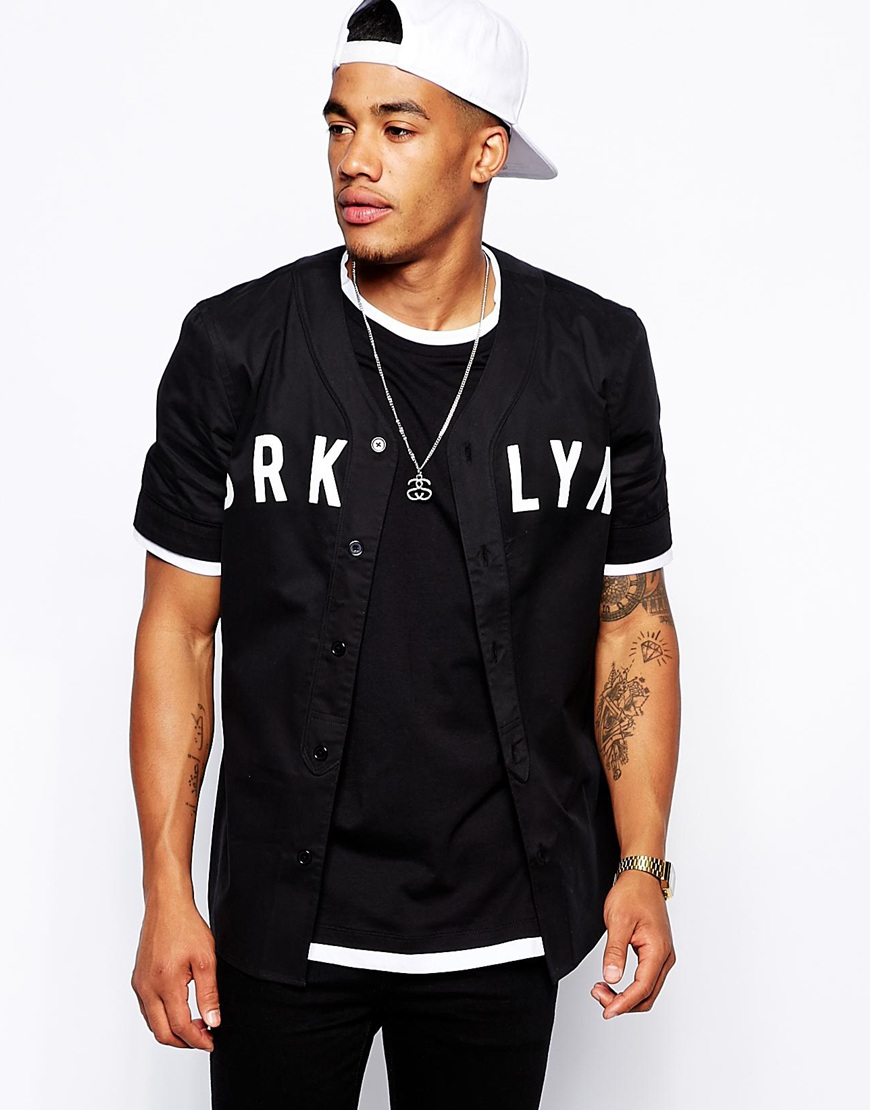 Men Mixed Print Baseball Shirt