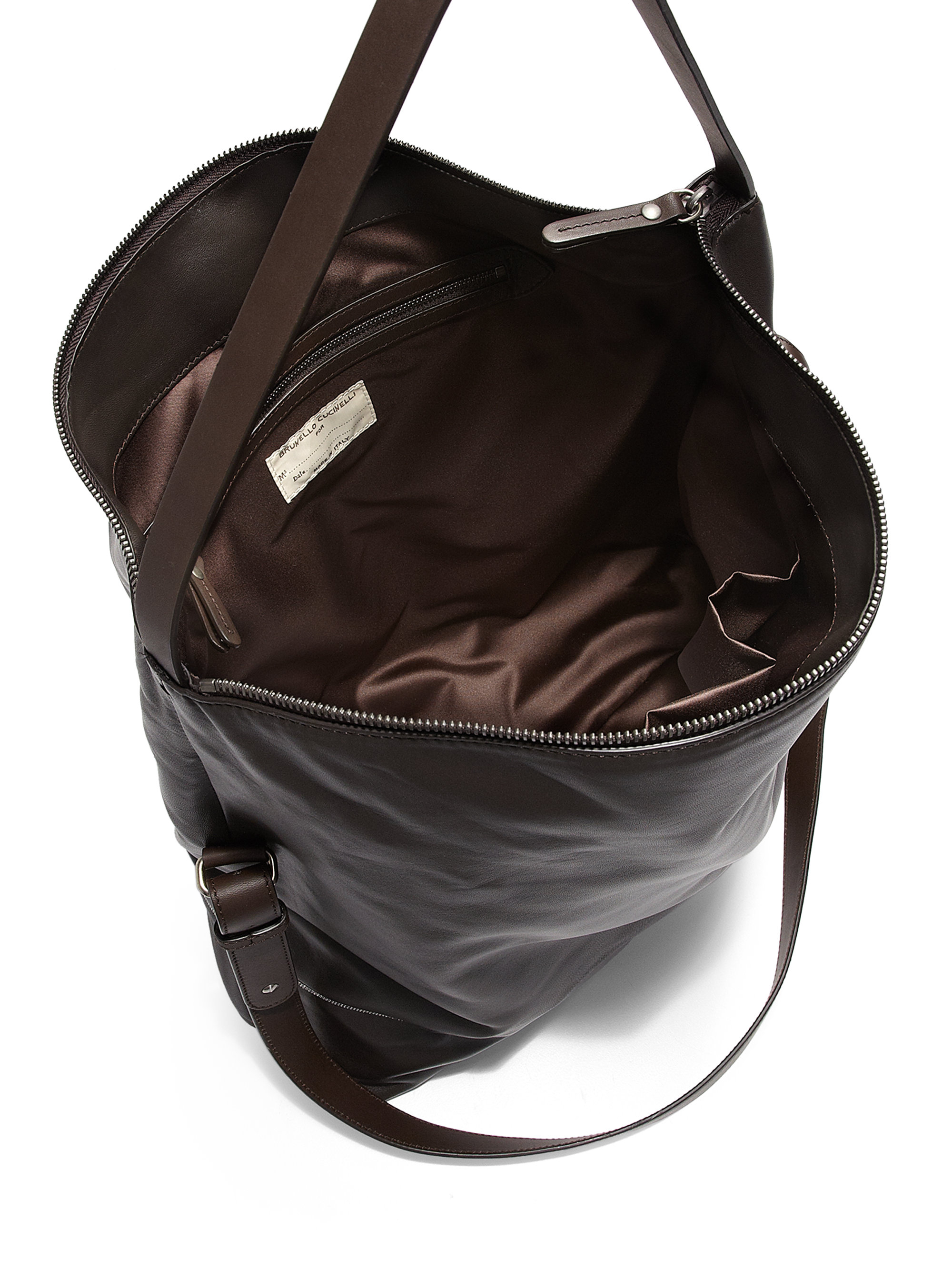 Brunello Cucinelli Leather Hobo Crossbody Bag in Espresso (Black) - Lyst