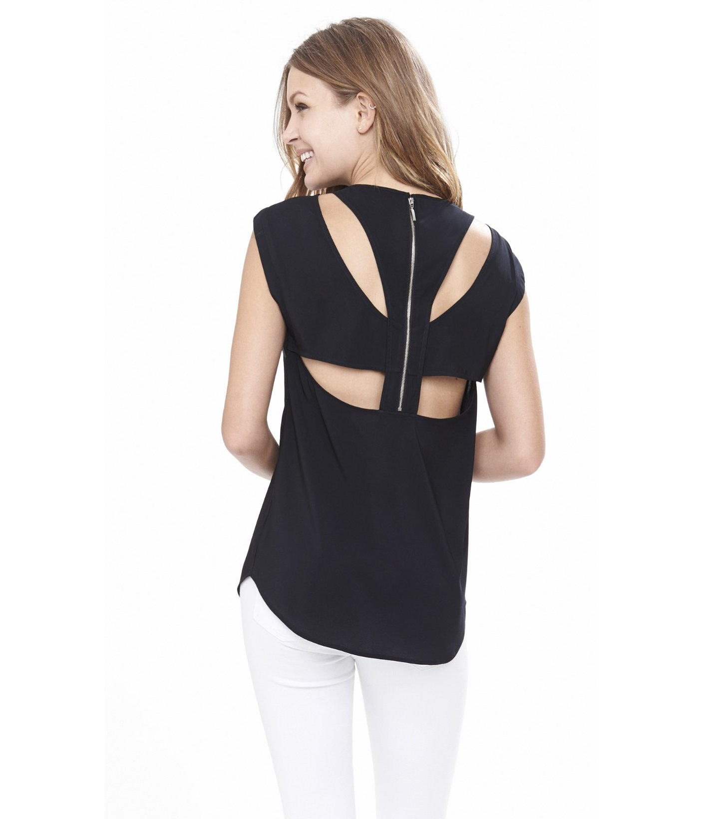 Lyst Express Cut Out Zip Back Blouse In Black