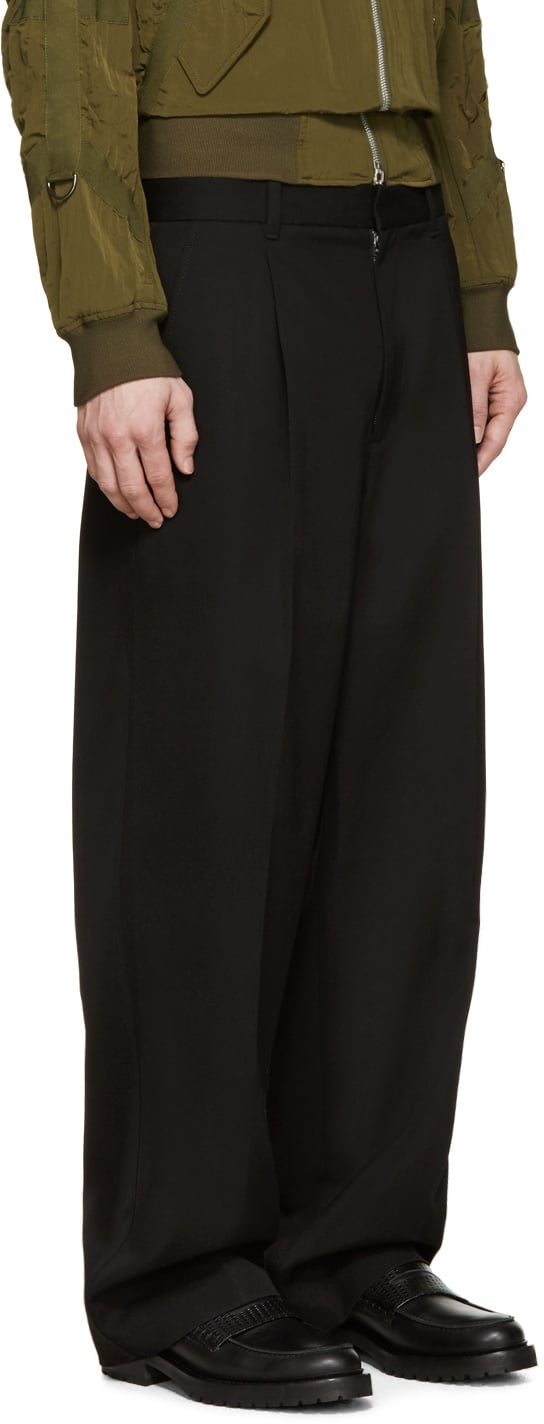 Black pleated wide leg trousers