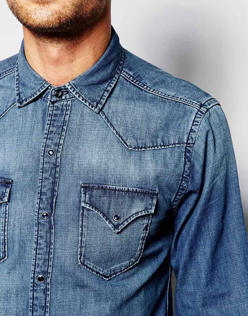 replay denim shirt mens