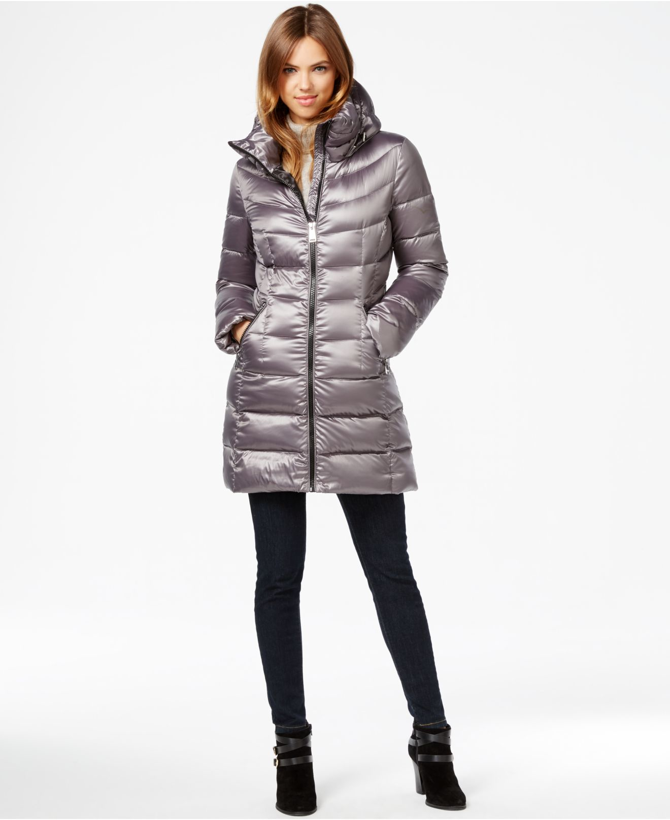 Calvin Klein Synthetic Hooded Quilted Packable Down Puffer Coat in Natural  - Lyst