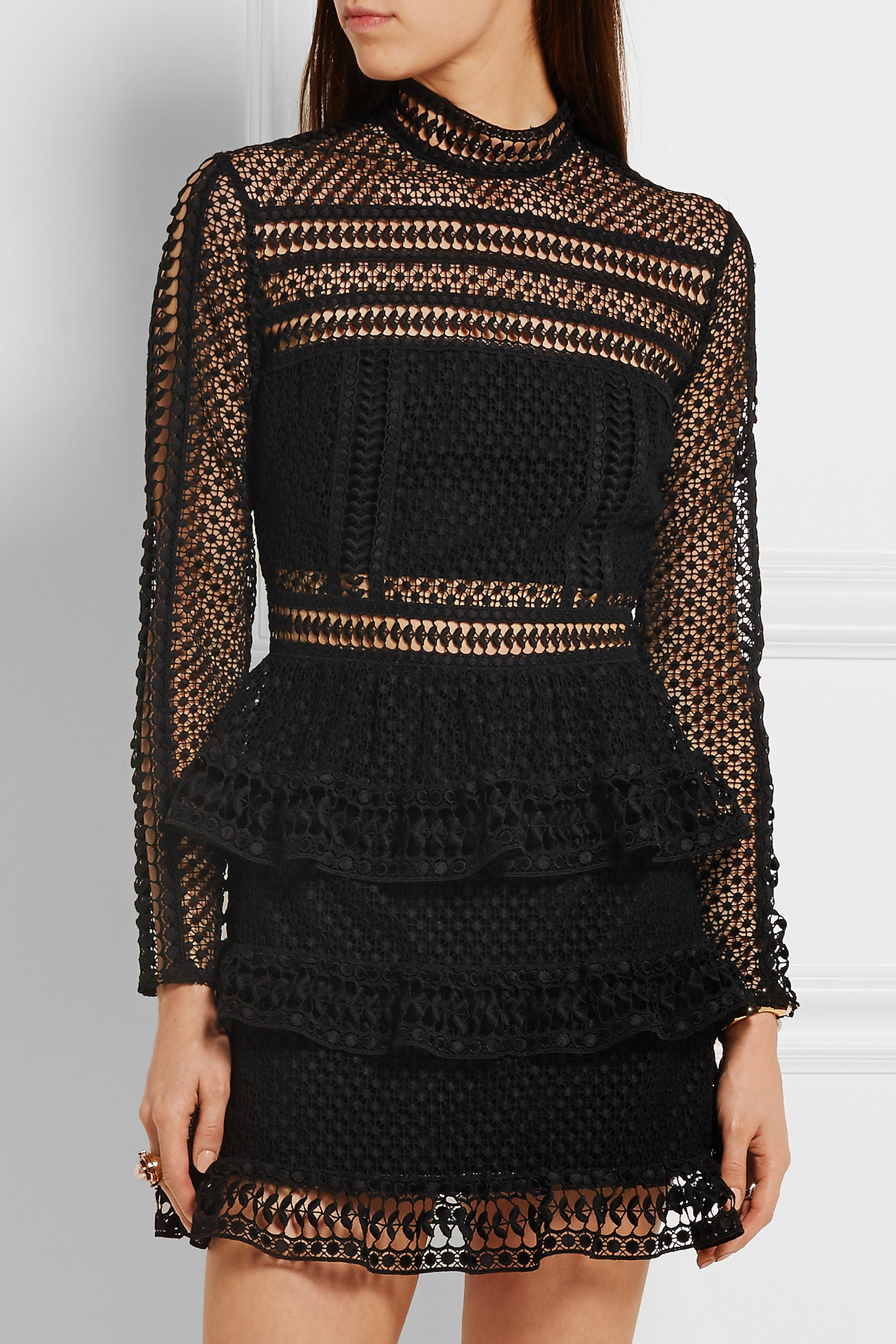 tiered guipure lace dress