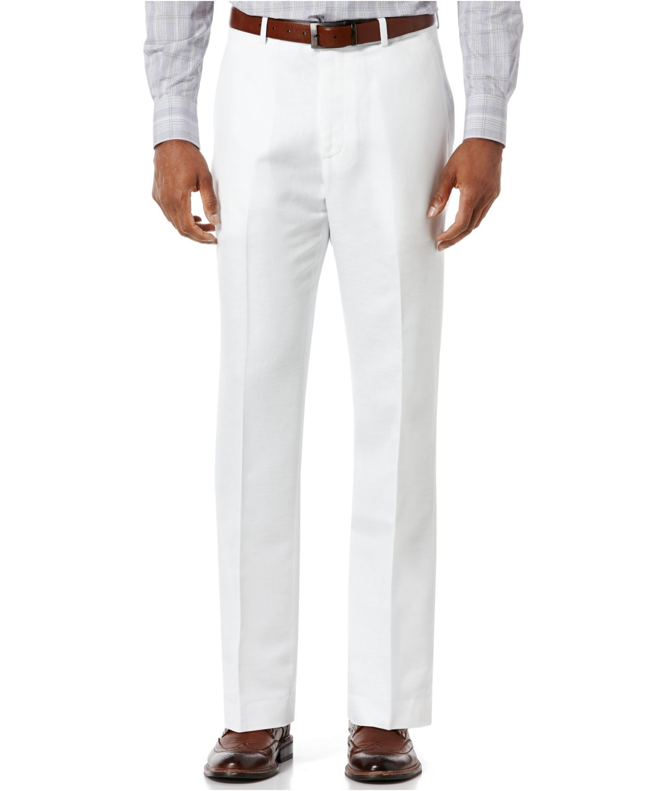 Perry ellis Linen Blend Pants in White for Men - Save 57% | Lyst