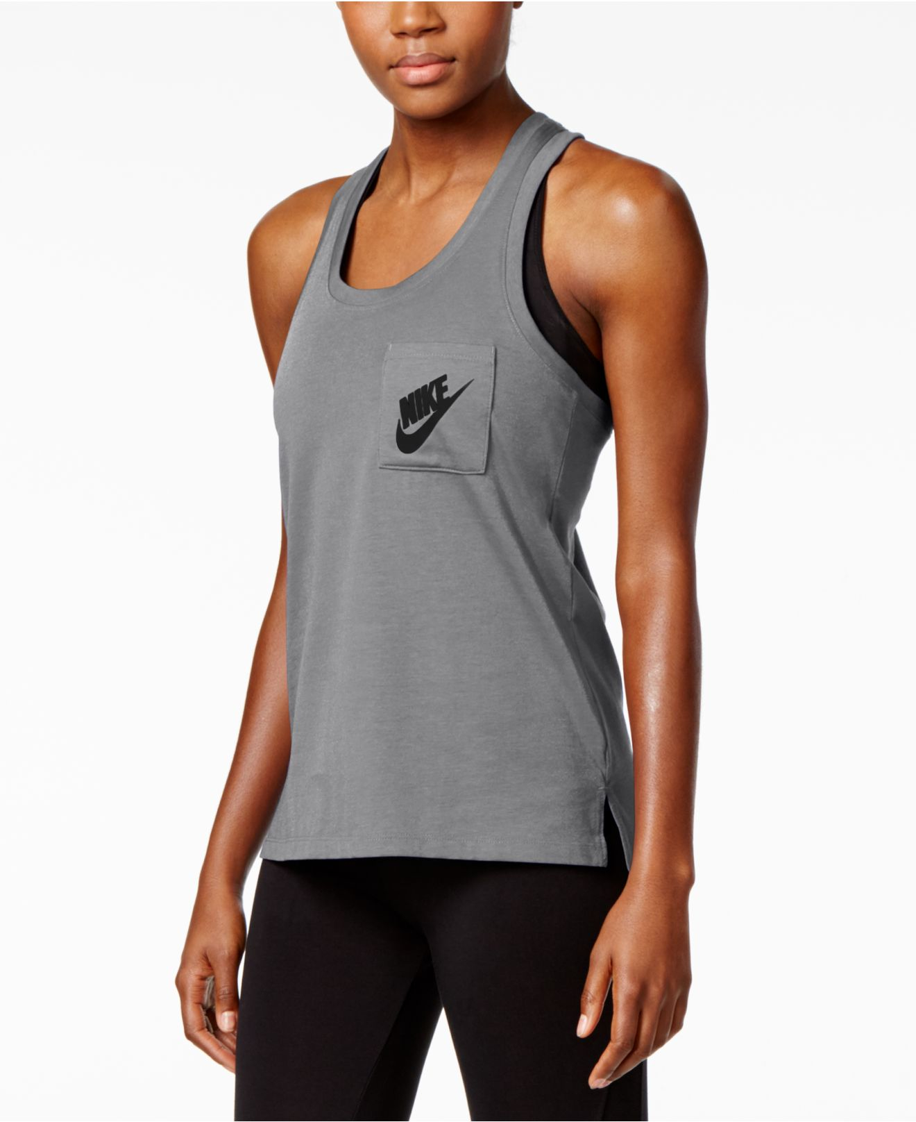 Nike Cotton Signal Racerback Tank Top in Carbon Heather/Black (Gray) - Lyst