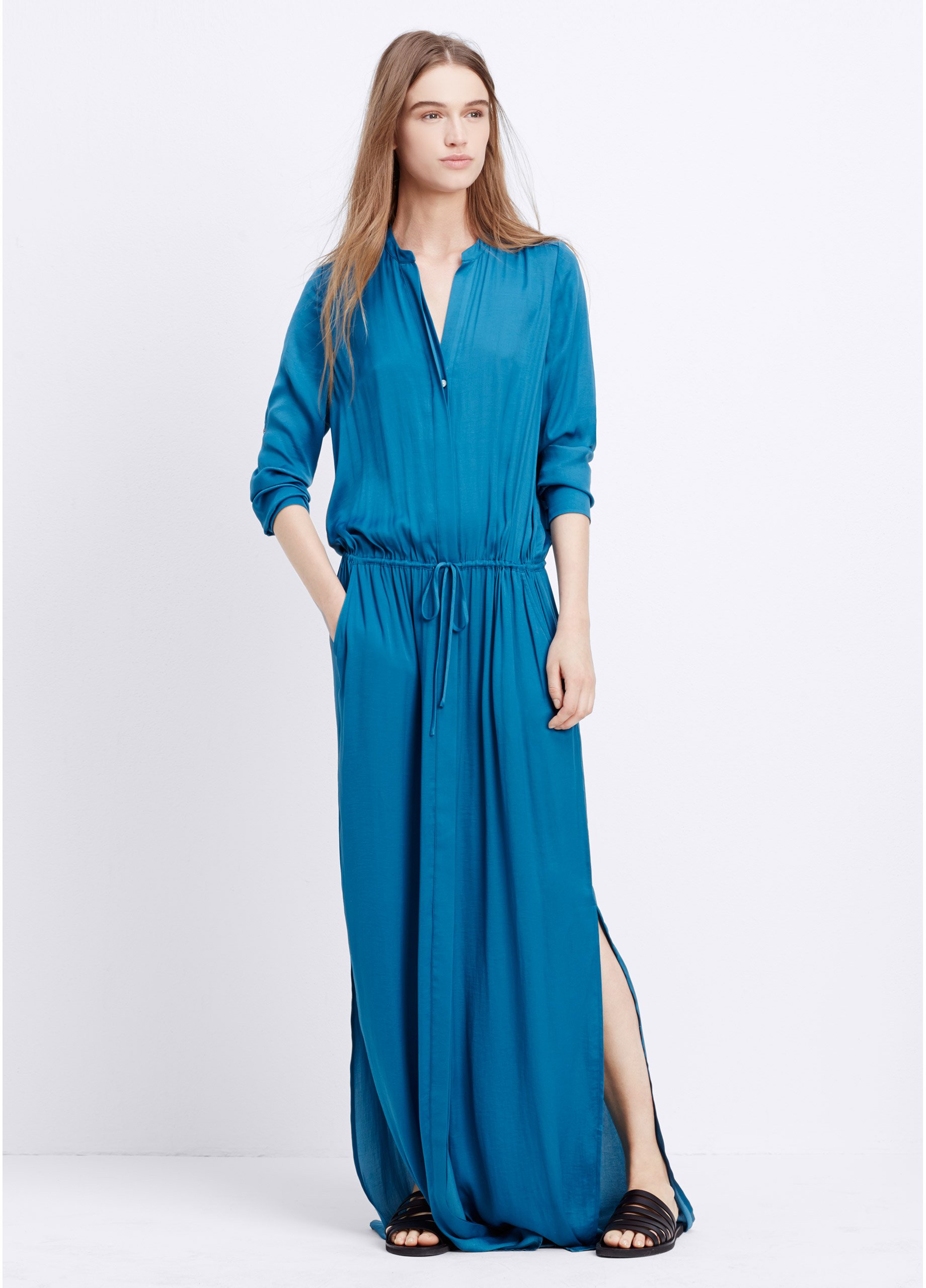 blue maxi shirt dress