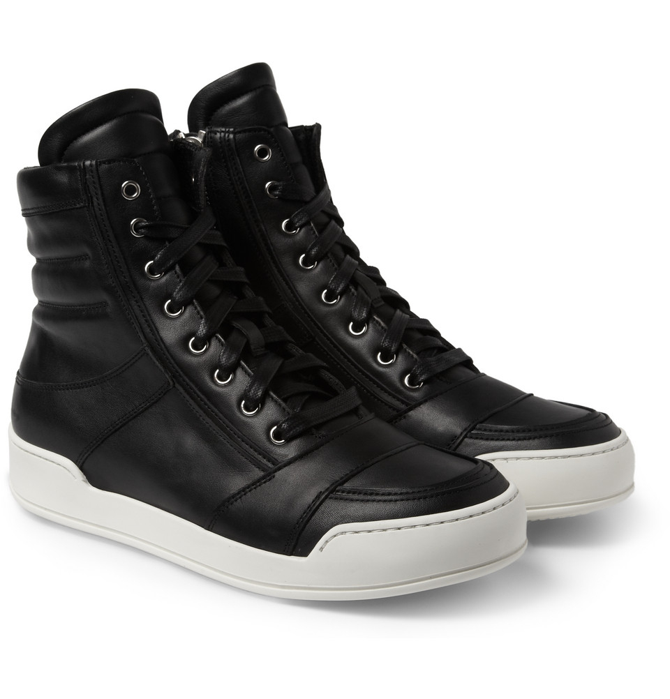 Balmain Leather Hightop Sneakers in Black for Men - Lyst