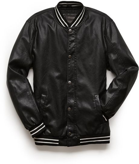 black leather varsity jacket