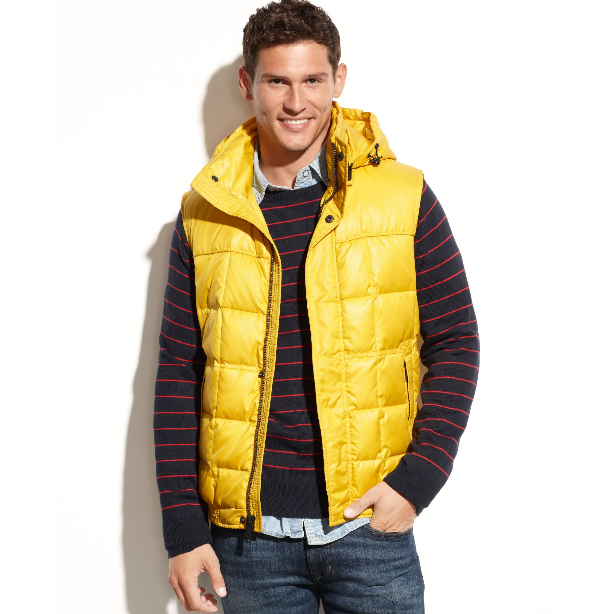 yellow puffer vest mens