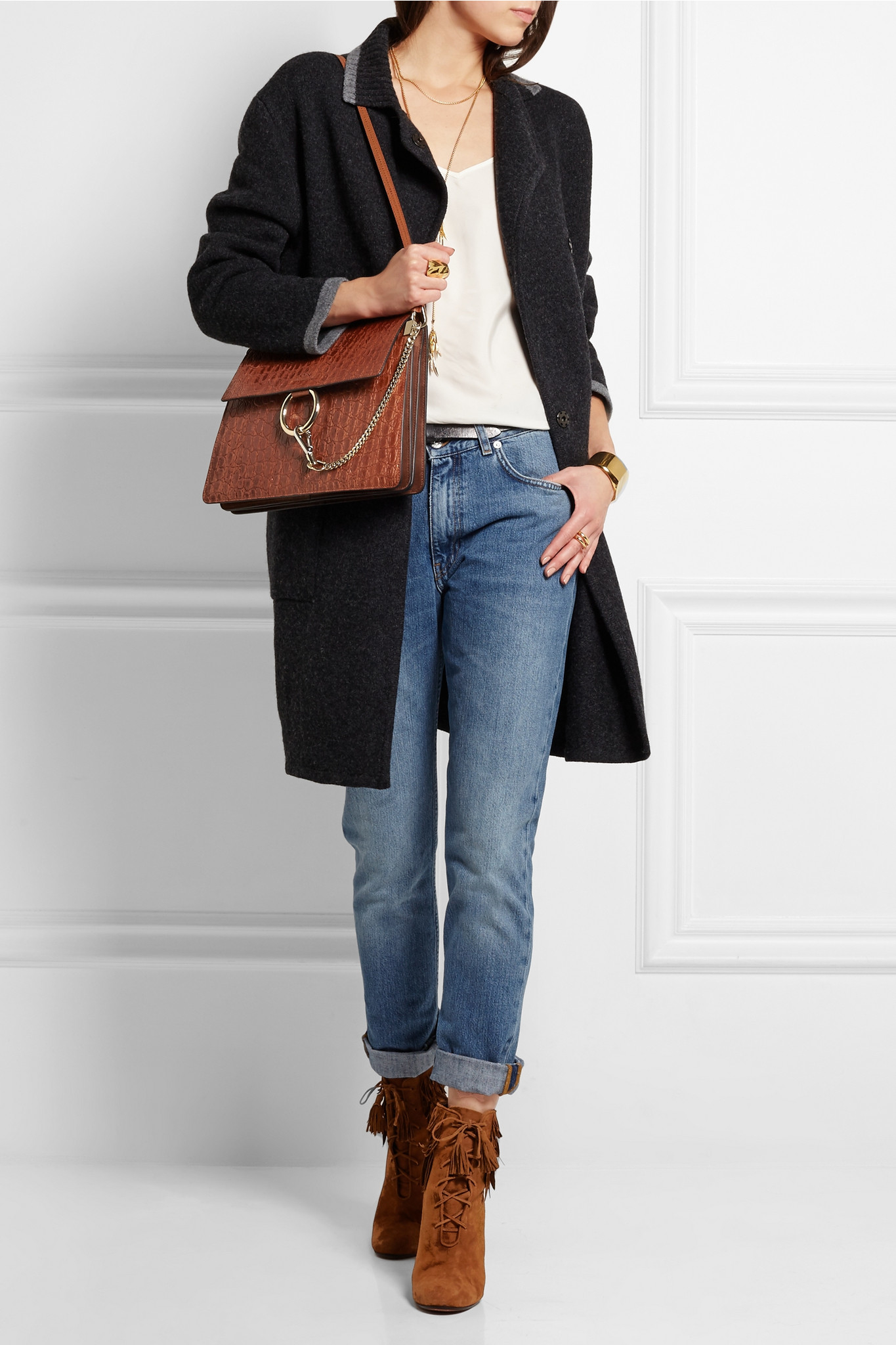 replica chloe bags - Chlo Chlo Faye Medium Croc-effect Leather Shoulder Bag in Brown ...