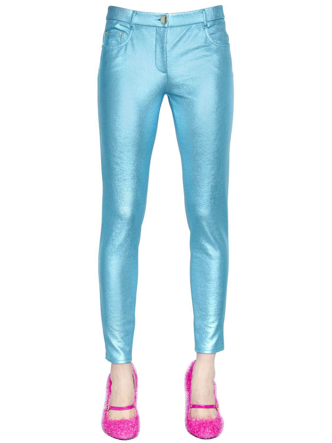 metallic stretch pants