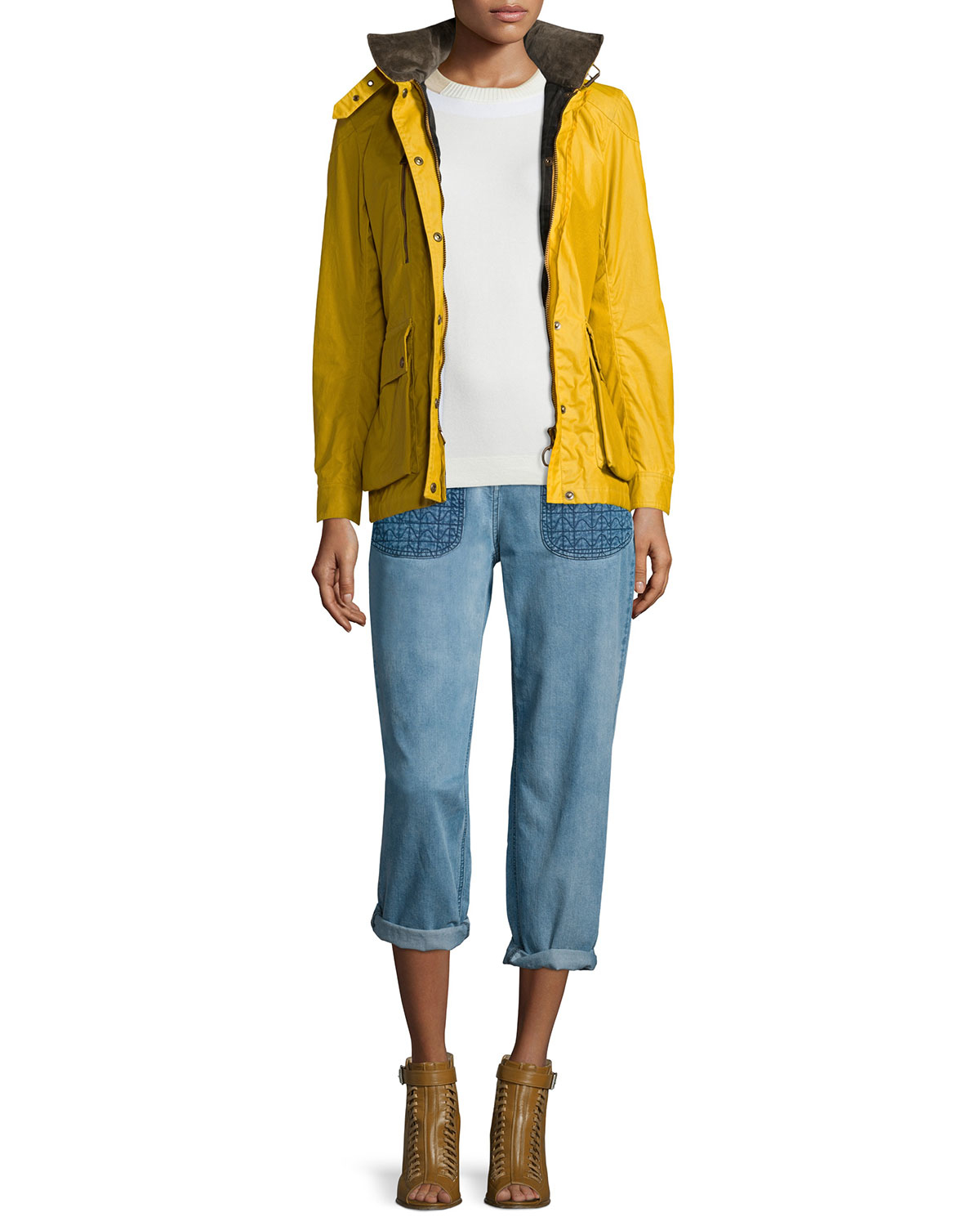 Belstaff Cotton Waxed Longsleeve Hooded Jacket in Bright Mustard