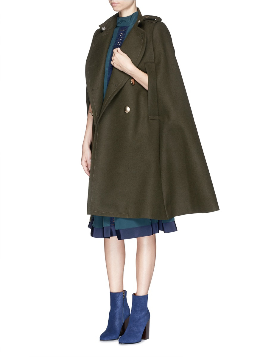 Lyst - Sacai Luck Brass Button Wool Felt Military Cape Coat in Brown