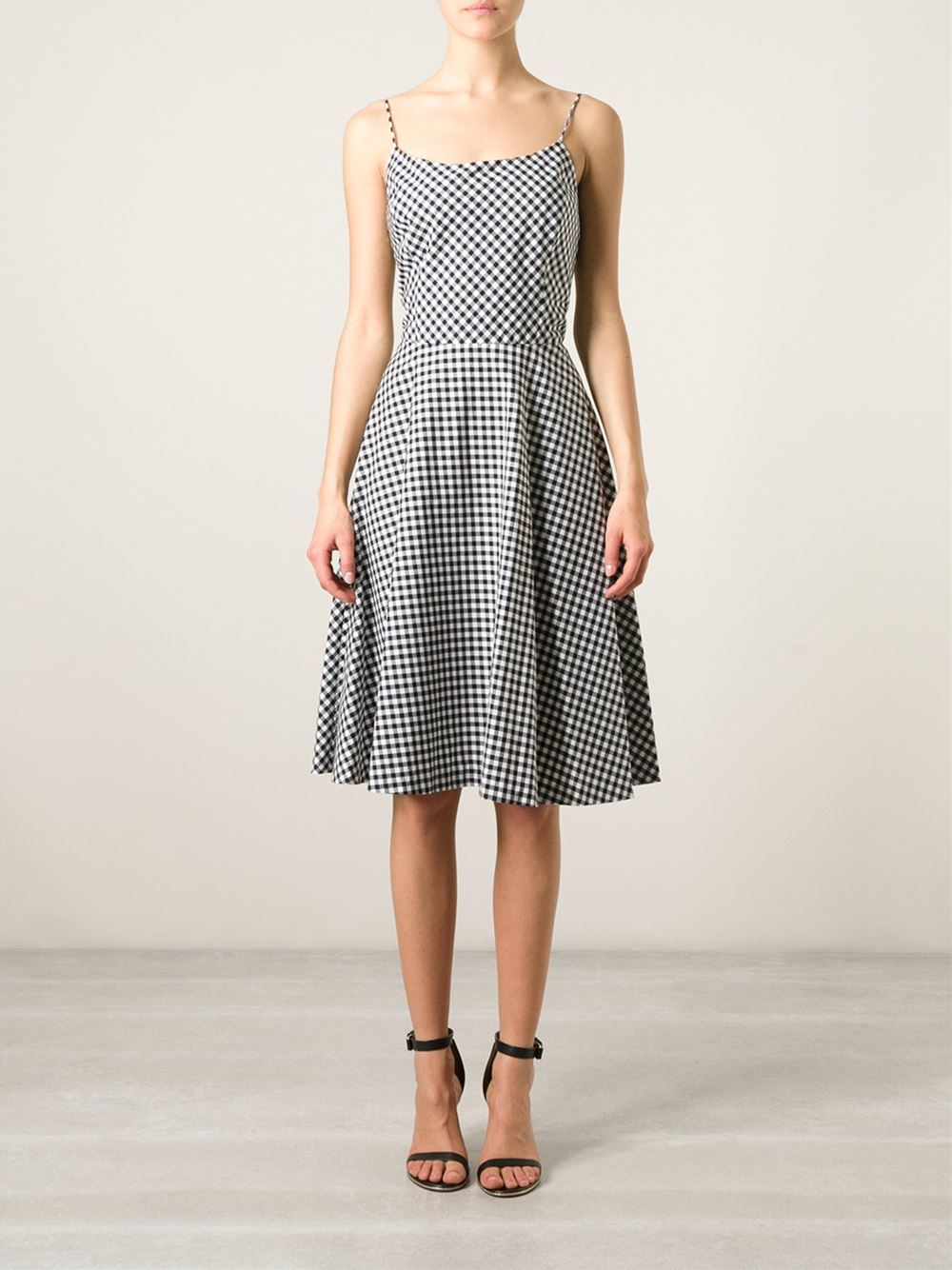 Polo ralph lauren Vichy Check Flared Dress in Black | Lyst