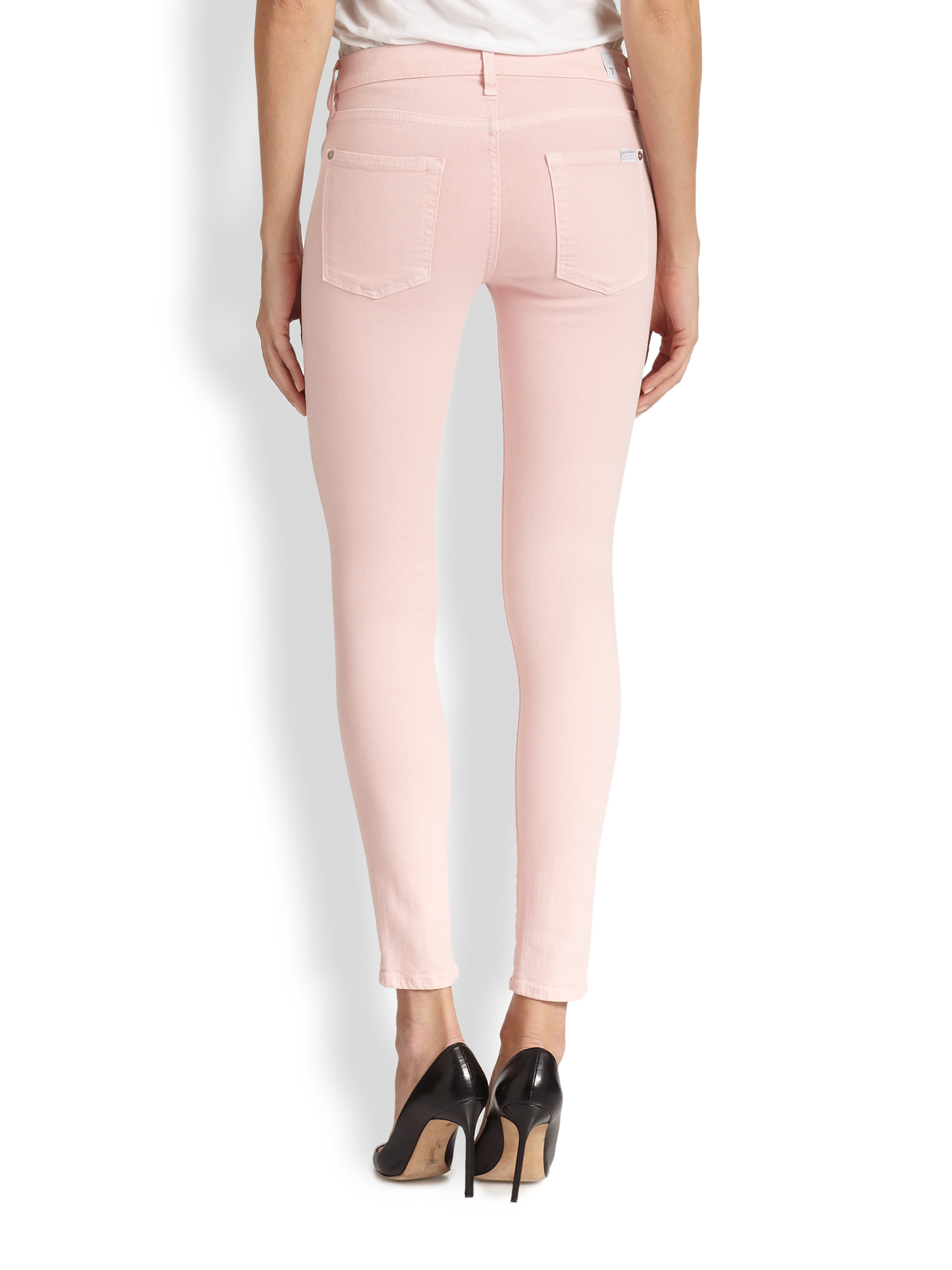 7 For All Mankind The Ankle Skinny Jeans in Pink | Lyst