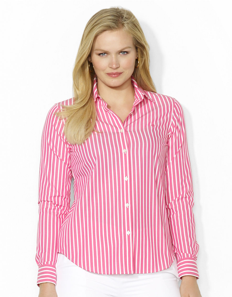 Lauren by Ralph Lauren Plus Wrinklefree Cotton Striped Workshirt in