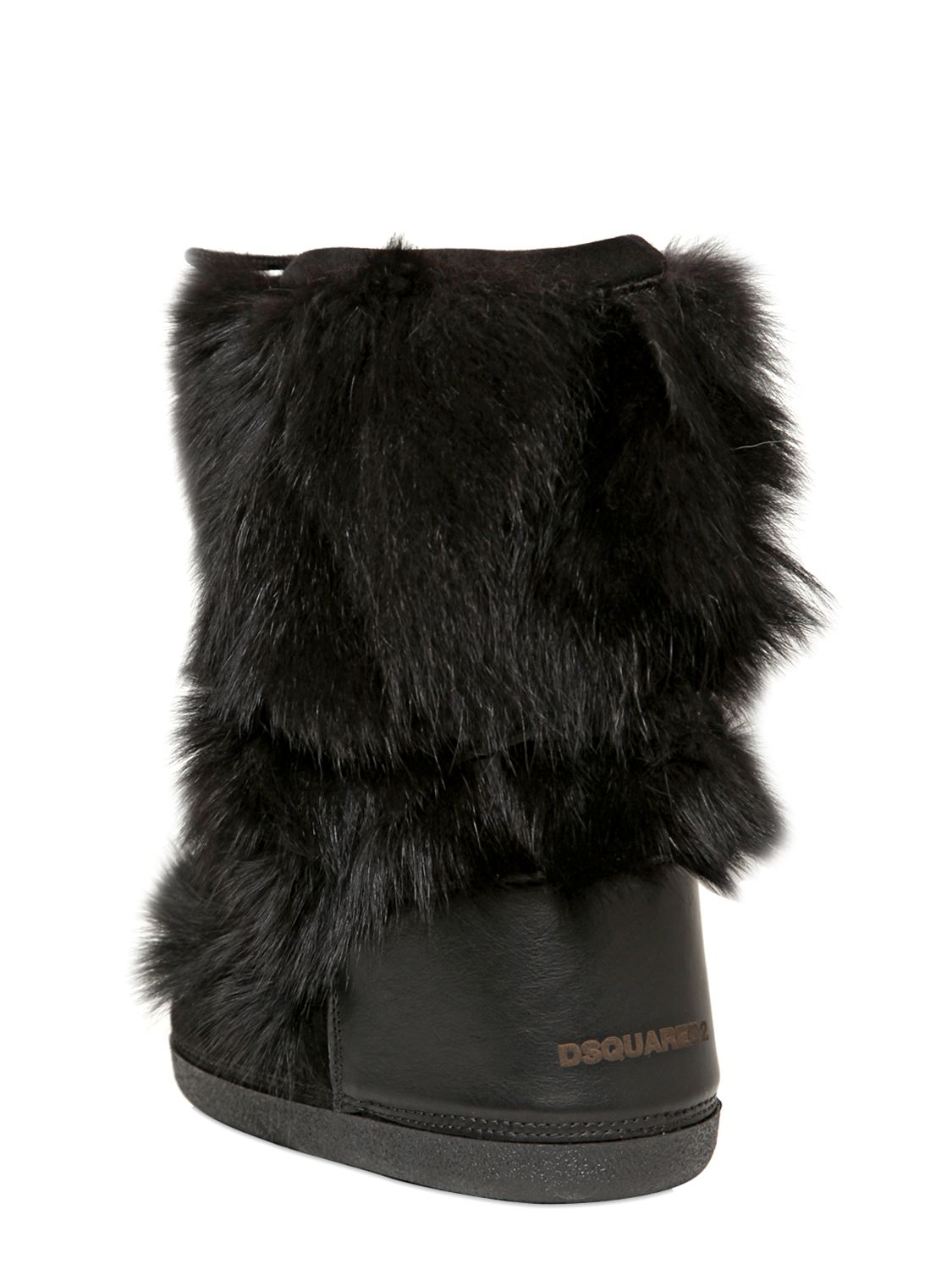 DSquared² Fox Fur Suede Snow Boots in Black | Lyst