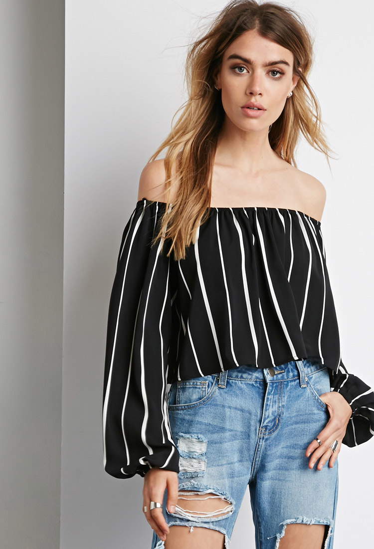 forever 21 striped off the shoulder top