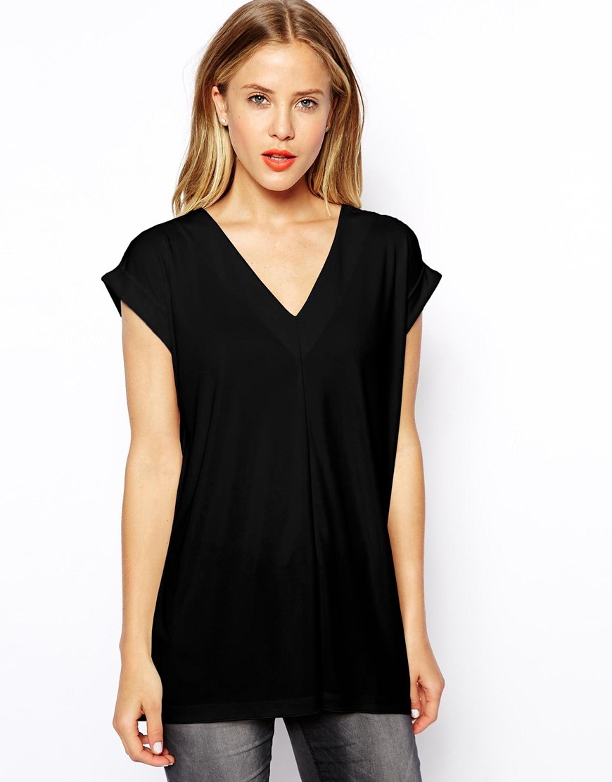 Lyst Asos Crepe Top With Pleat Front in Black