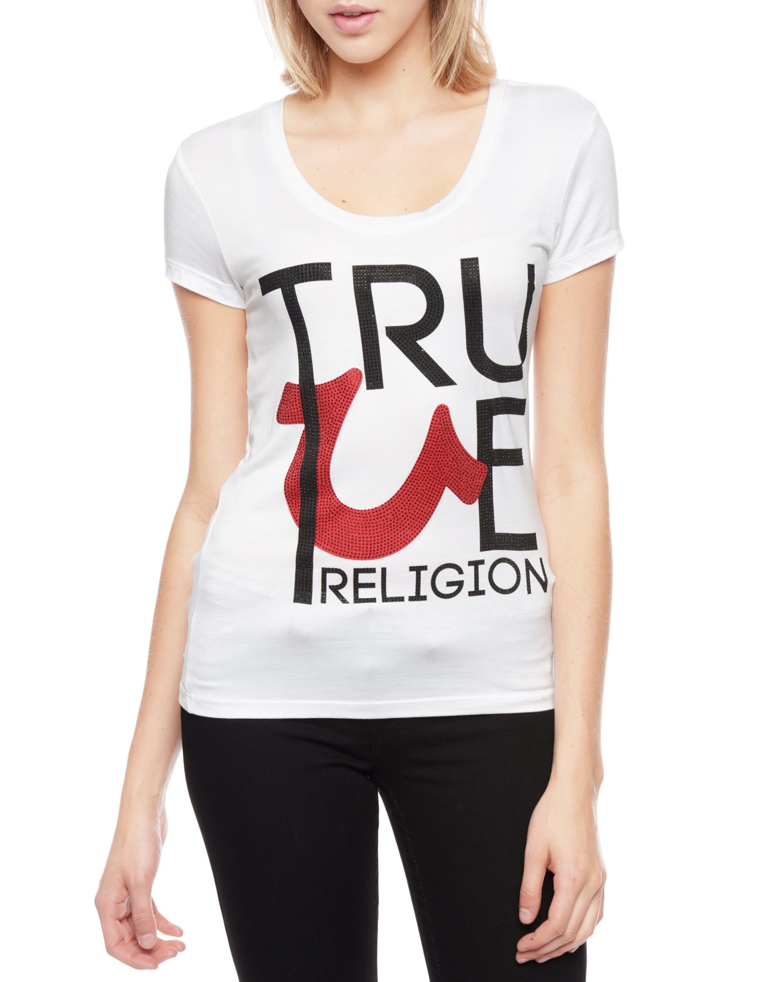 True religion Hand Picked Crystal Scoopneck Womens T-Shirt in White | Lyst