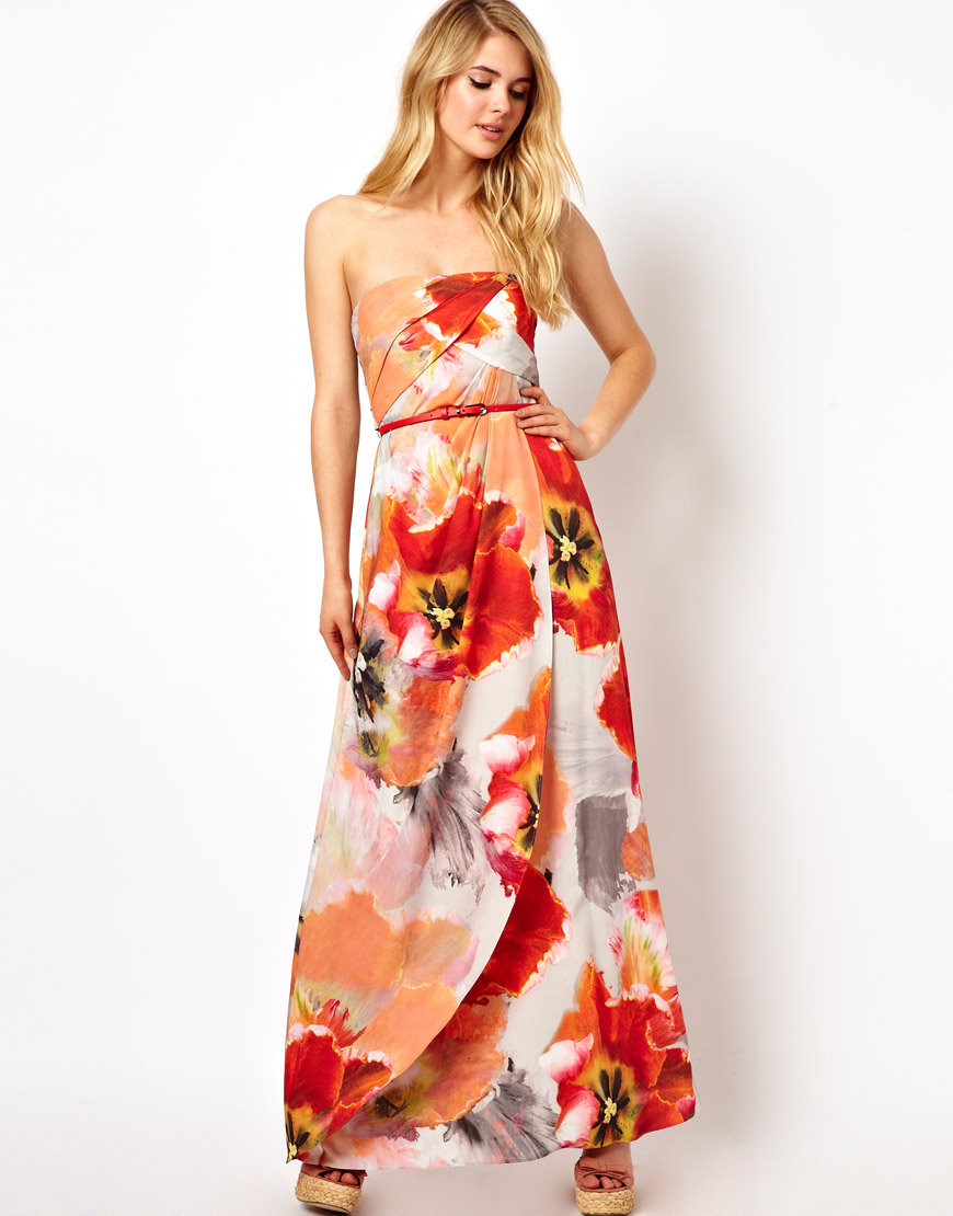 orange print maxi dress
