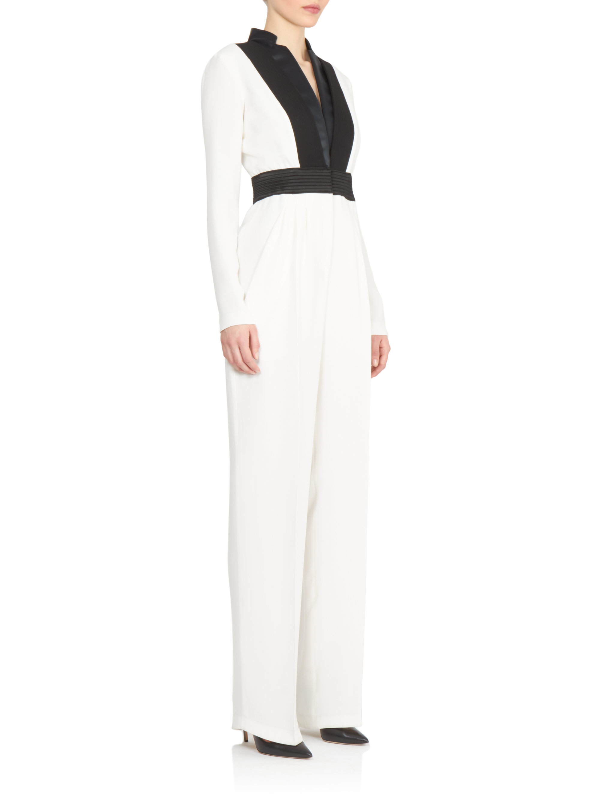 black and white tuxedo jumpsuit