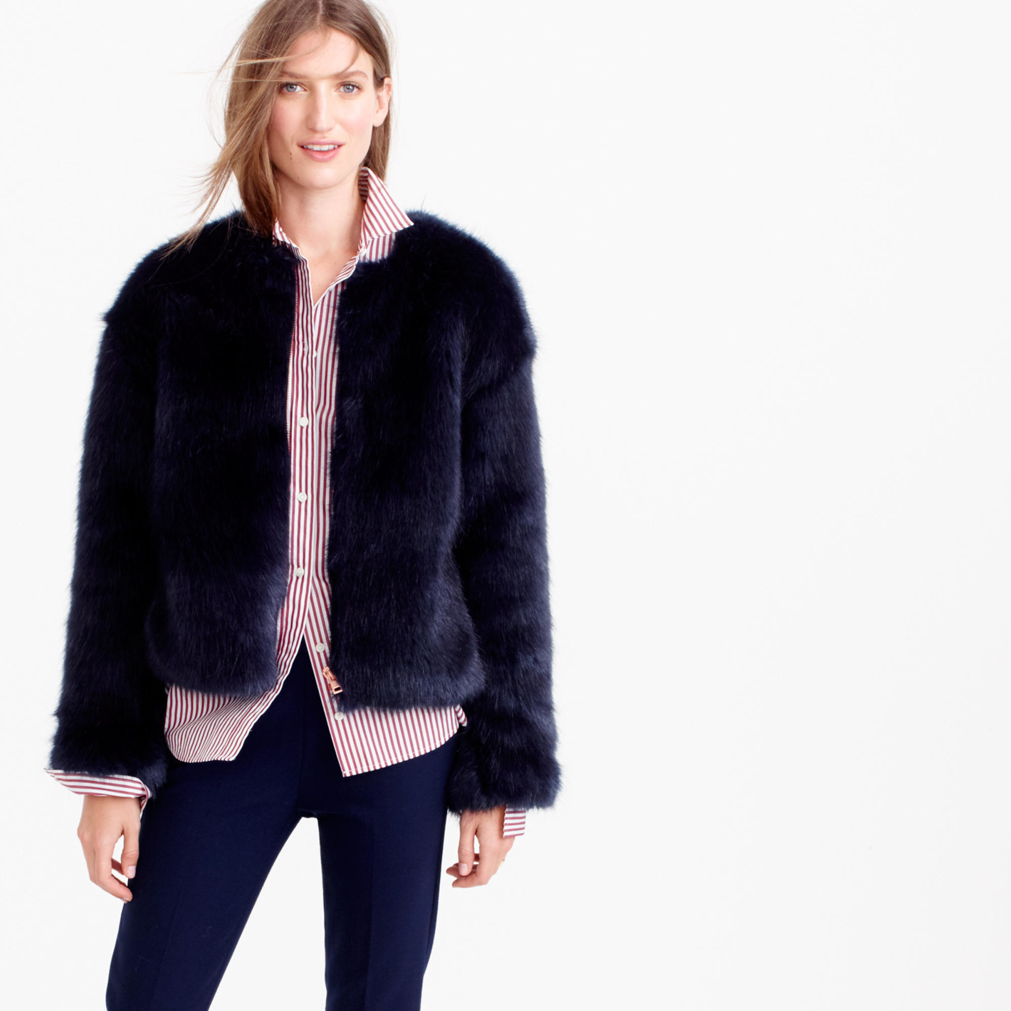 J.Crew Collection Faux-fur Jacket in Blue | Lyst