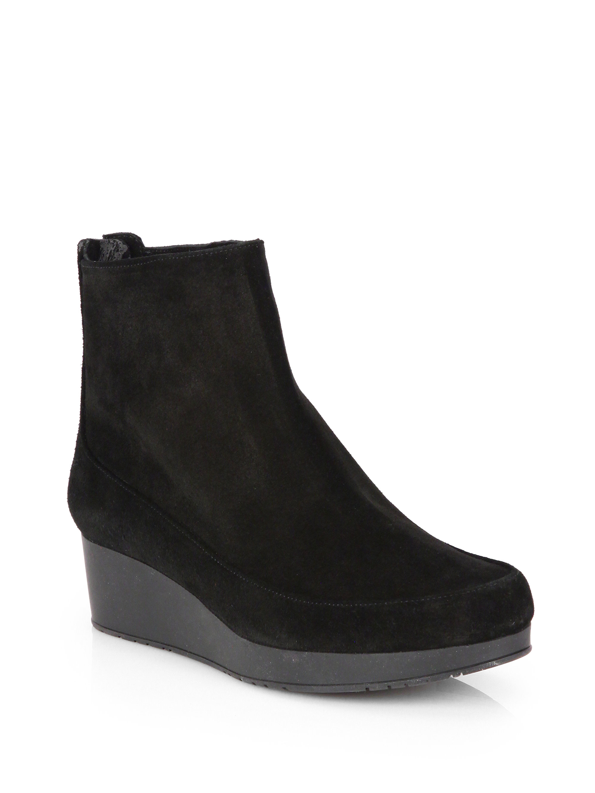 Robert Clergerie Stretch Suede Platform Wedge Ankle Boots in Black | Lyst