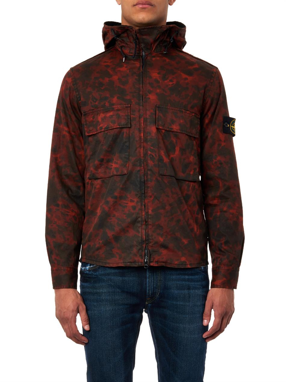 Stone Island Raso Gommato Hooded Camouflage Jacket in Red for Men - Lyst
