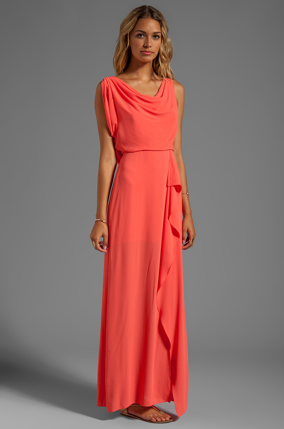 BCBGMAXAZRIA Drape Neck Maxi Dress in Coral in Red Lyst