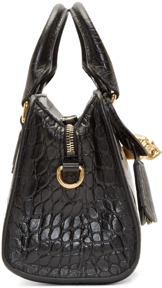 McQueen Black Croc_embossed Mini Skull Padlock Bag | Lyst