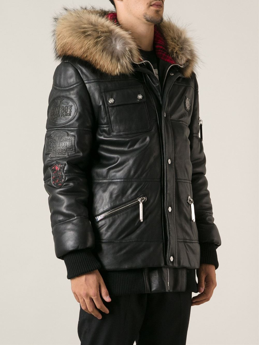 Philipp Plein Fur Hood Jacket in Black for Men - Lyst