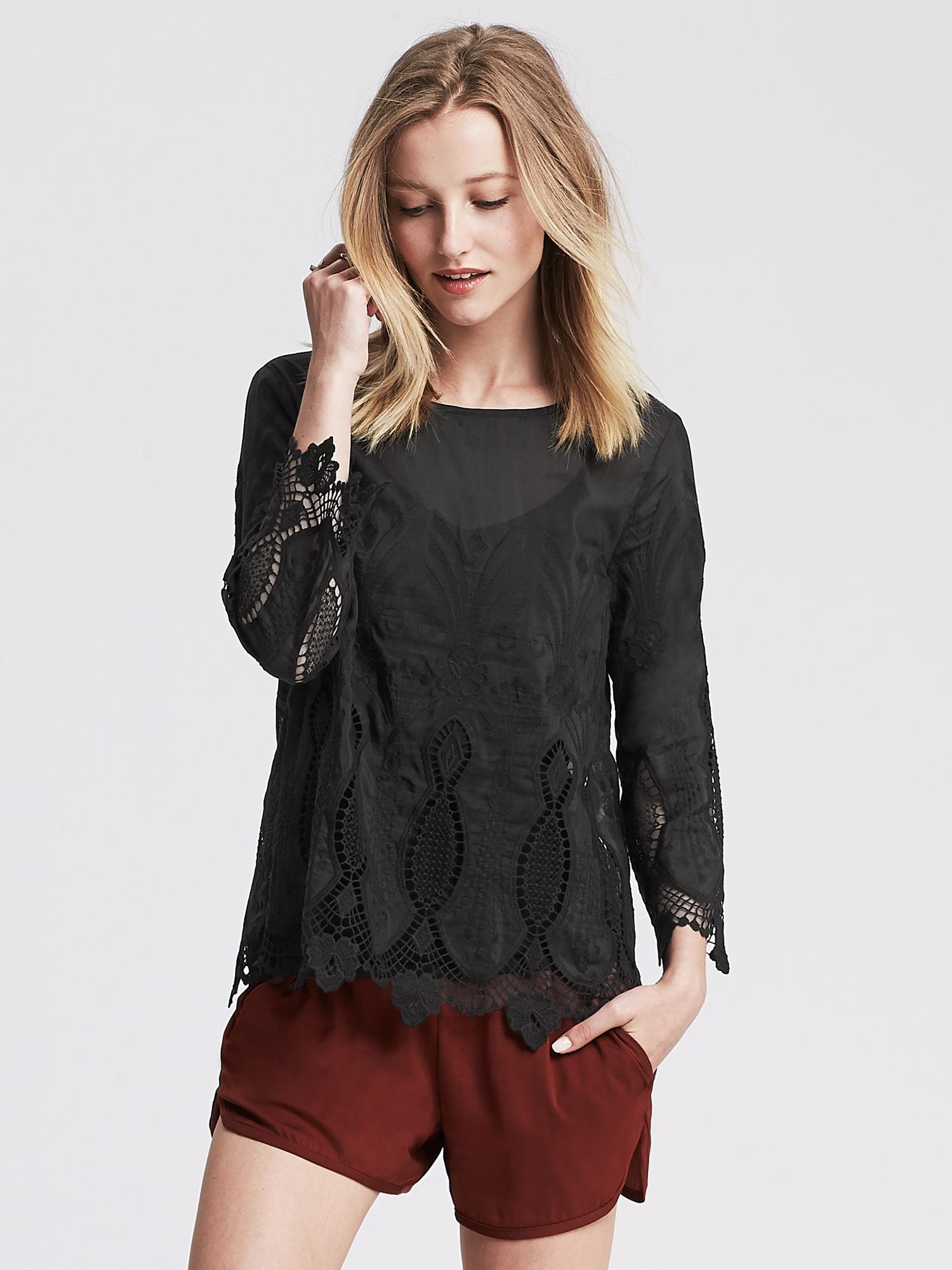 Banana republic Lacehem Top in Black Lyst