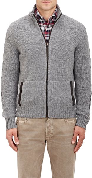 Luciano Barbera Suede-trimmed Cardigan in Gray for Men (Grey) | Lyst