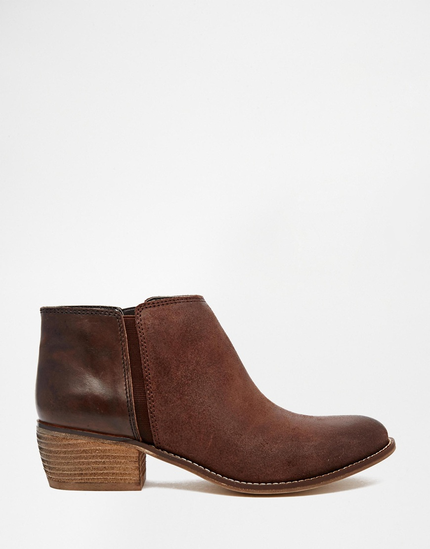 Dune Penelope Brown Leather Flat Ankle Boots | Lyst