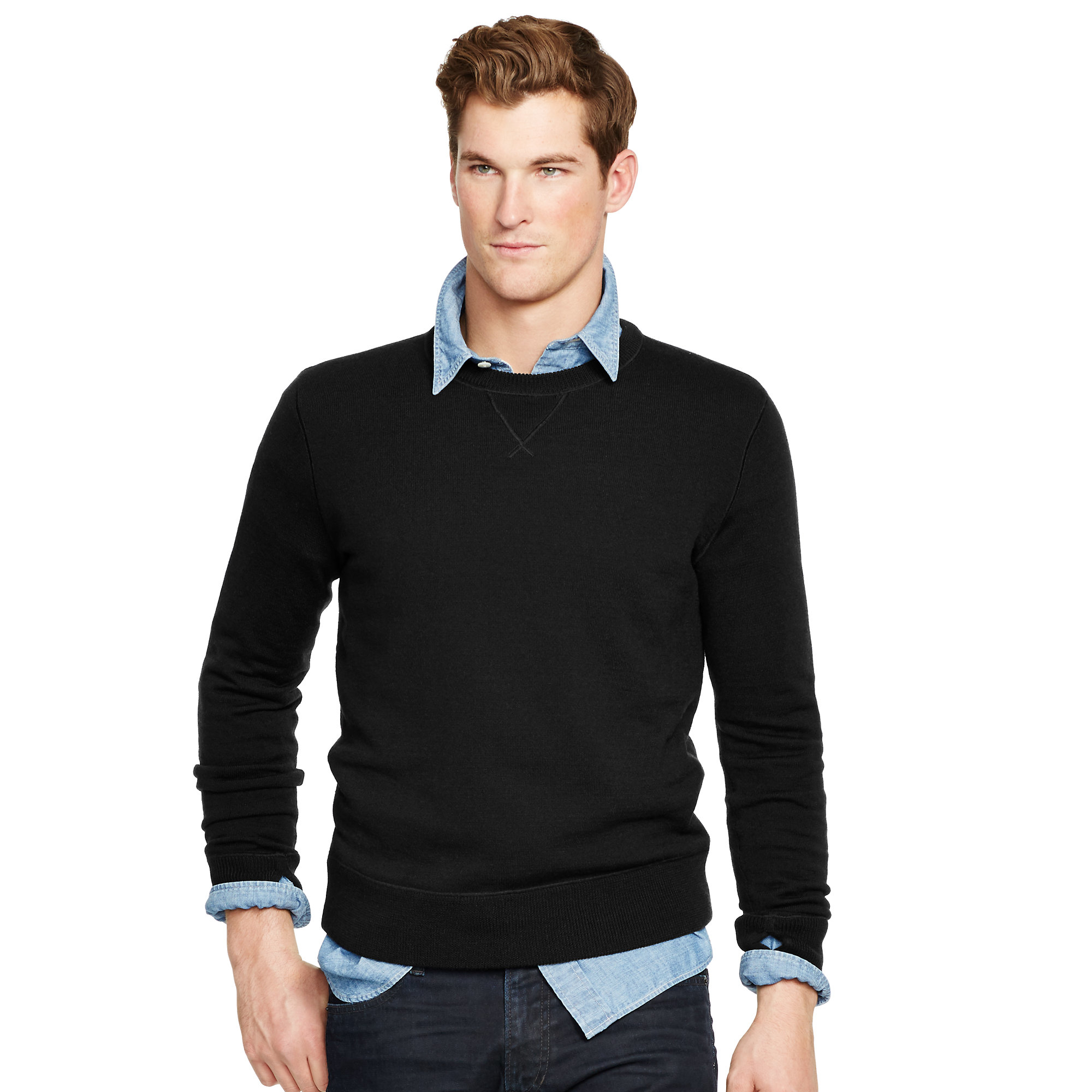 Polo ralph lauren Merino Wool Crewneck Sweater in Black for Men | Lyst