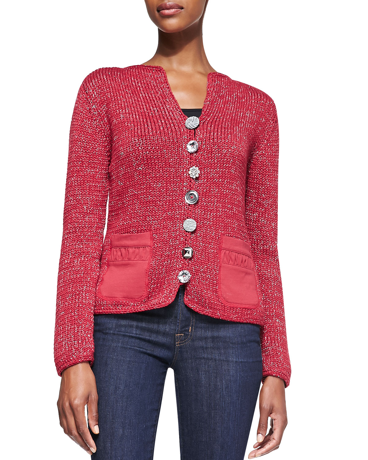 Lyst - Pure Handknit Fall Breeze Cardigan W/ Jeweled Buttons in Red