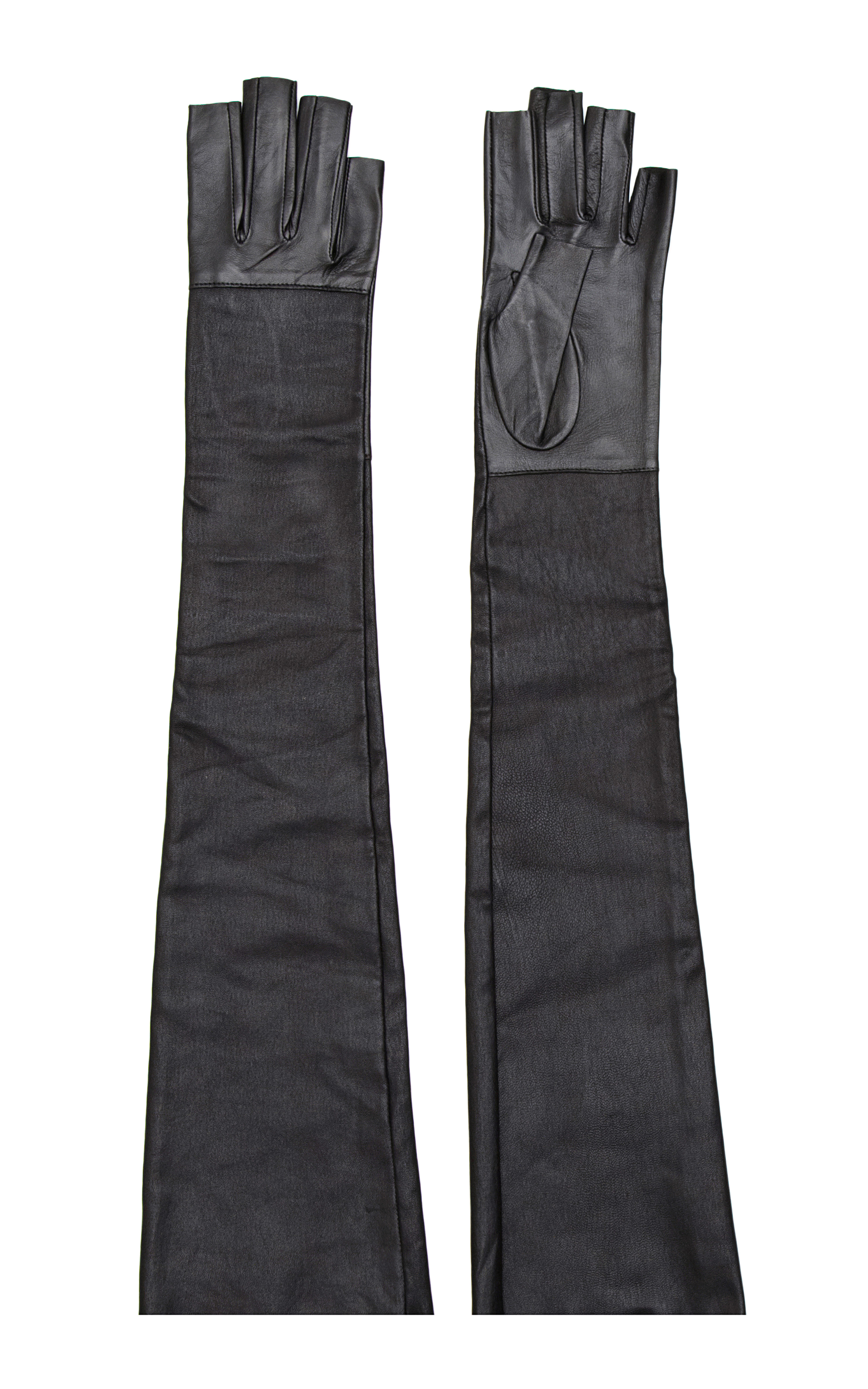 Imoni Long Fingerless Leather Gloves in Black | Lyst