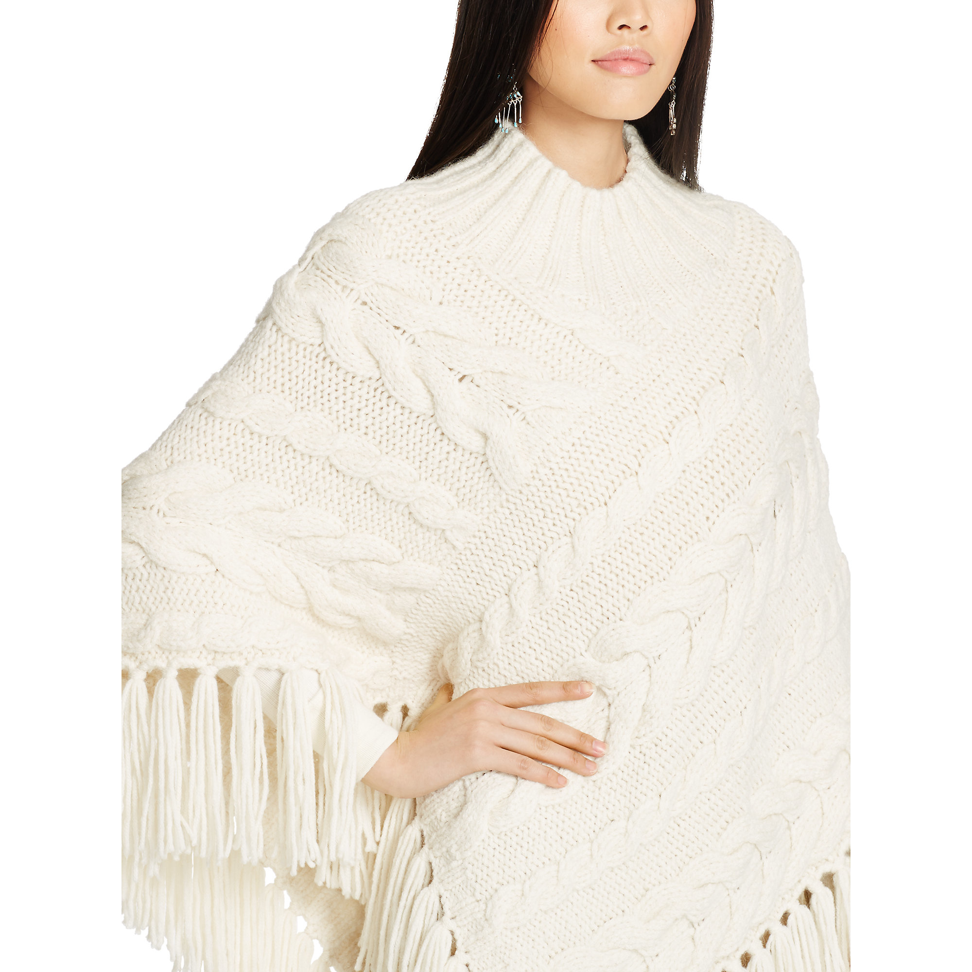 Polo Ralph Lauren Synthetic Fringed Cable-knit Poncho in Cream (Natural) -  Lyst