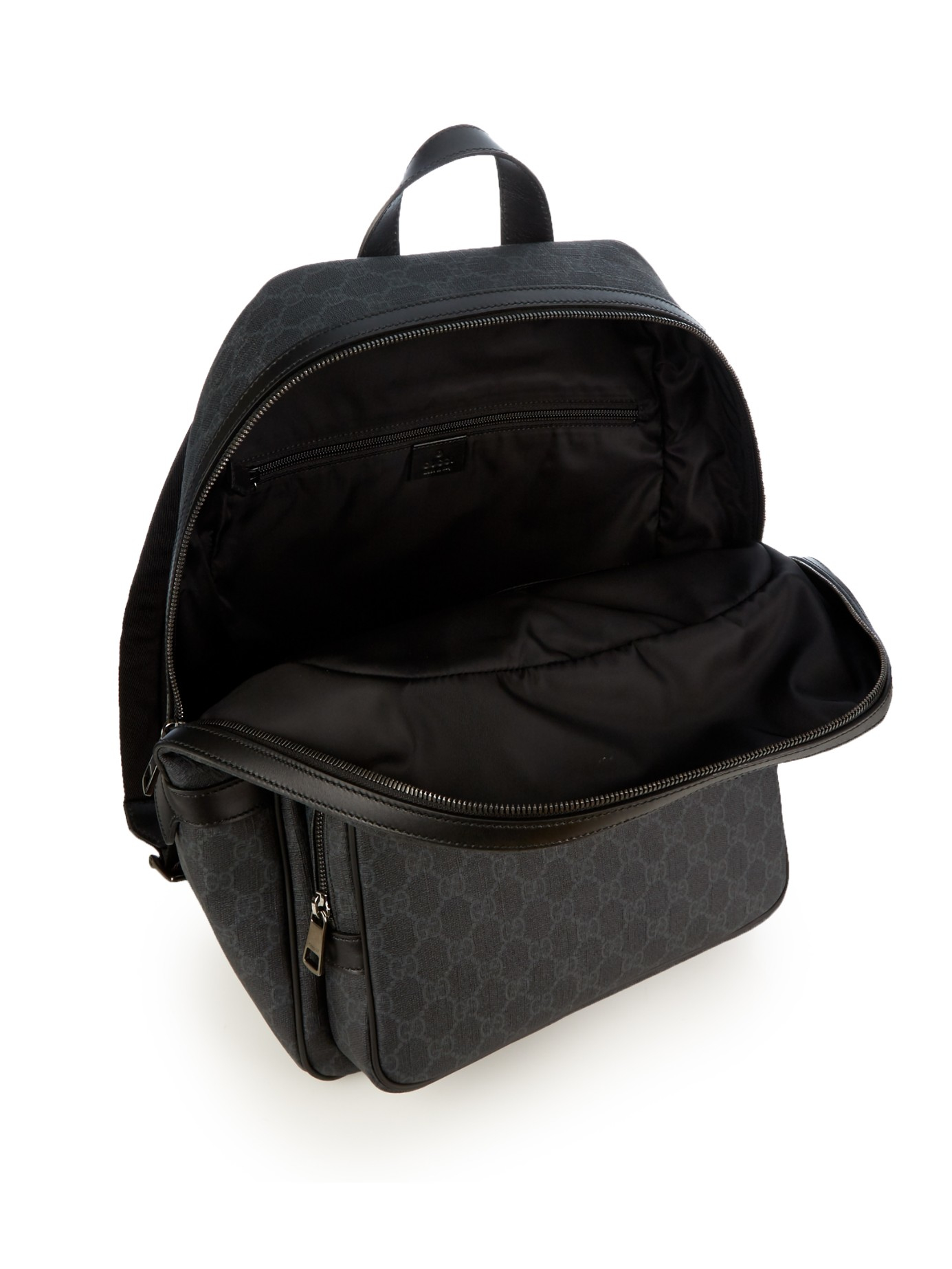 Black GG-canvas and leather backpack, Gucci
