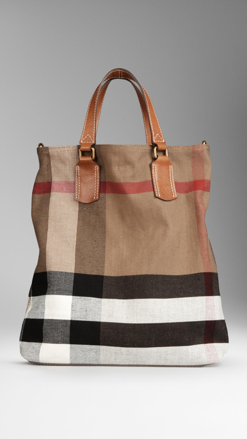 Burberry Medium Canvas Check Tote Bag in Brown