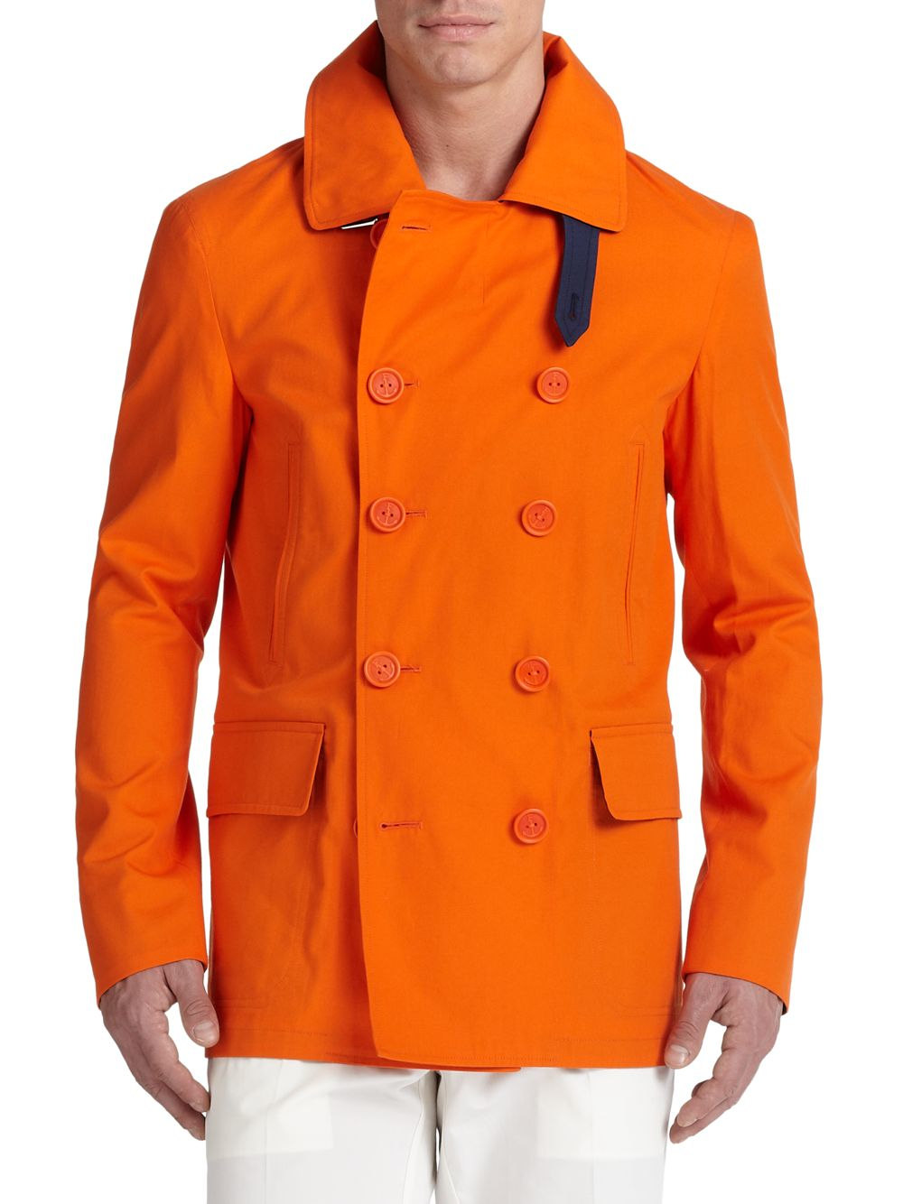 F. faconnable Double-breasted Cotton Peacoat in Orange for Men | Lyst