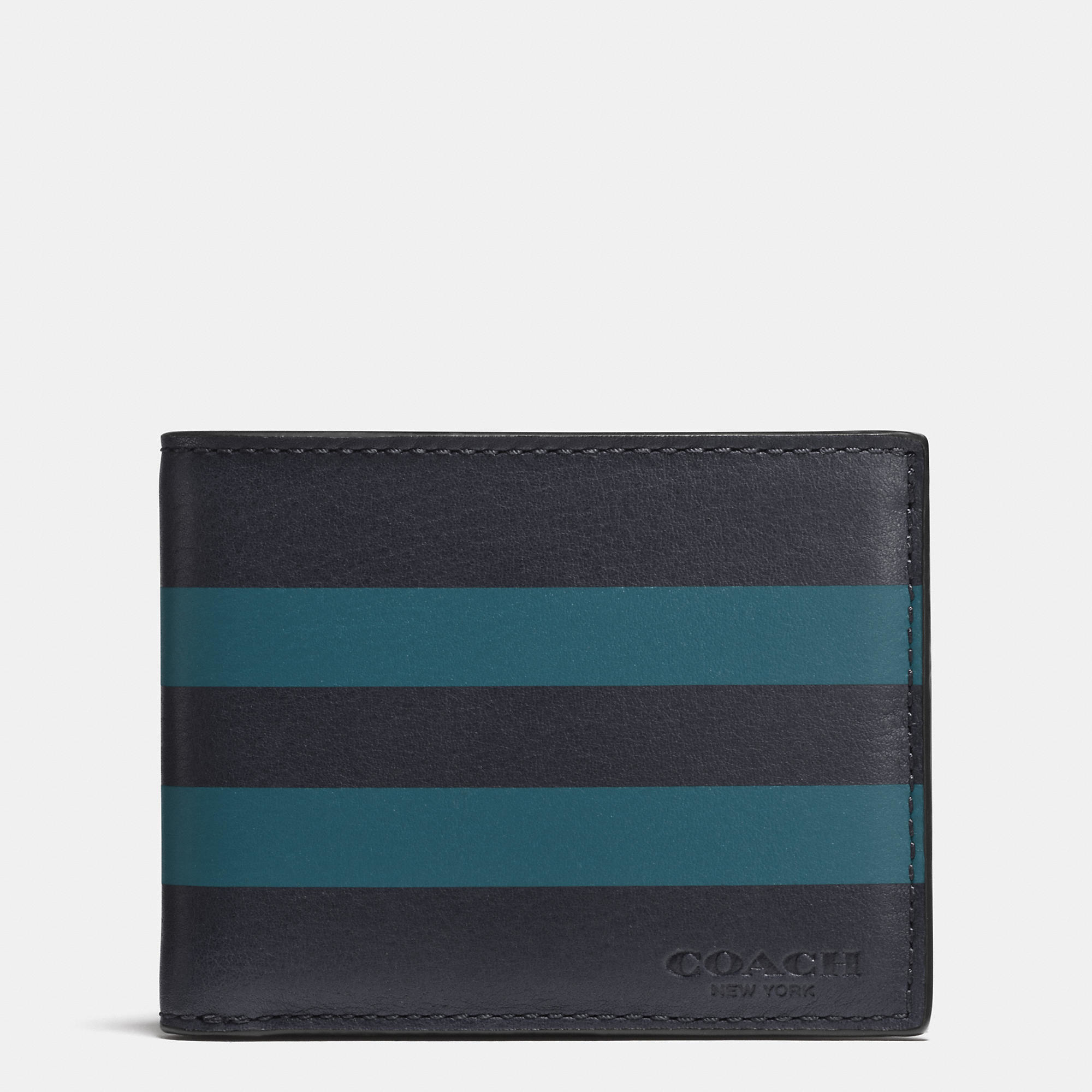 Coach Varsity Stripe Slim Billfold Wallet In Sport Calf Leather in Blue for Men (NAVY/PEACOCK