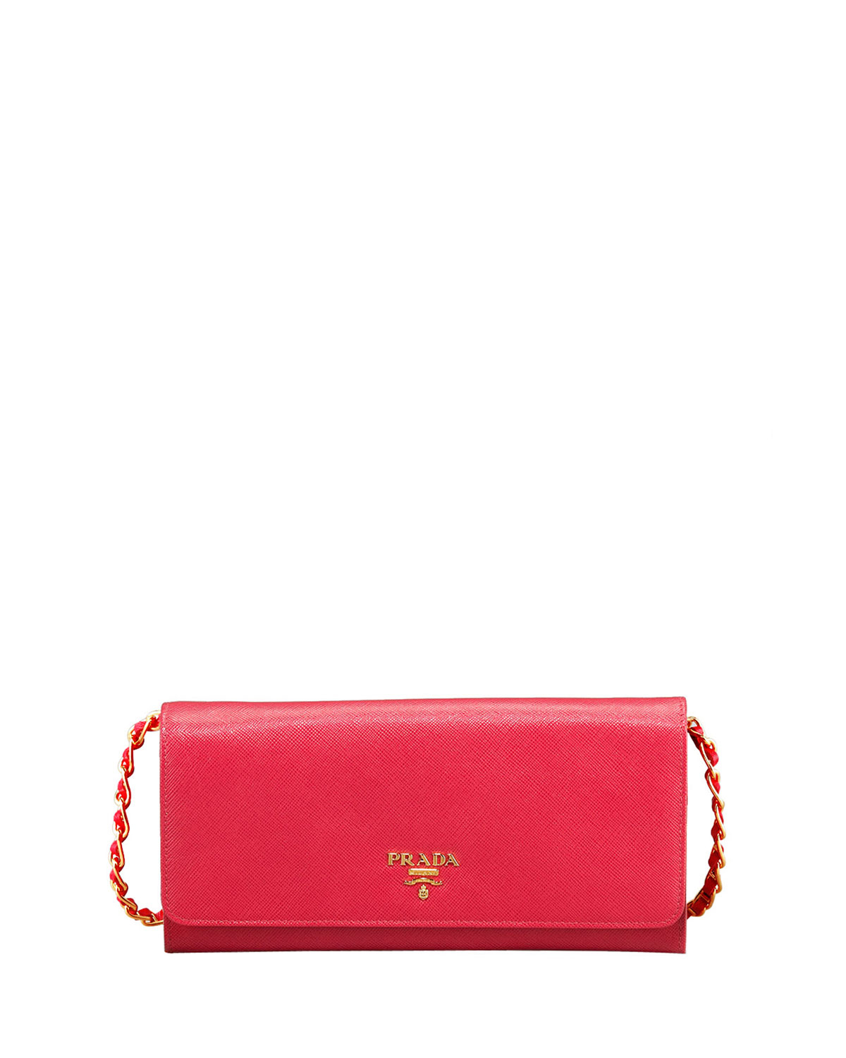 Lyst - Prada Saffiano Chain Crossbody Wallet in Red