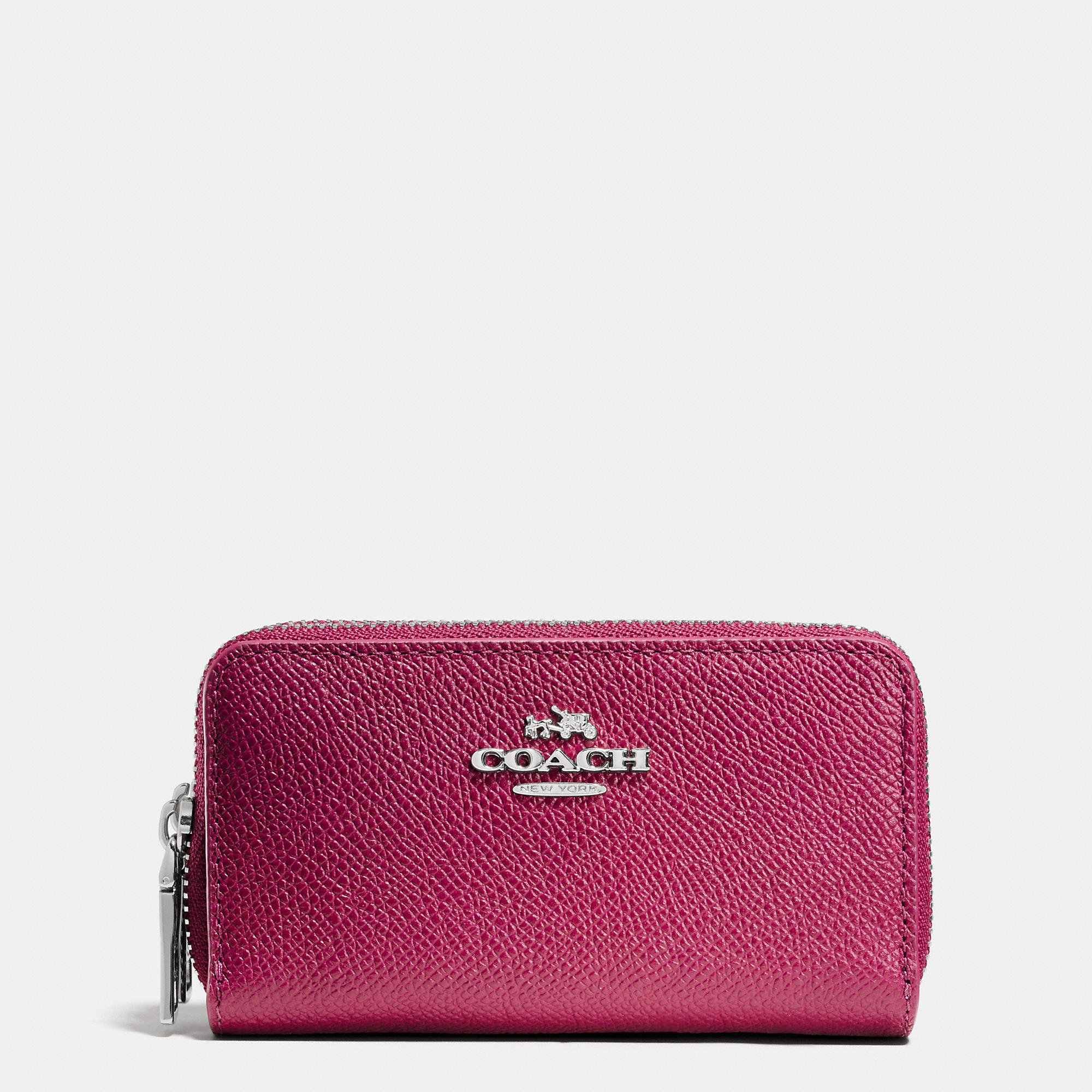 COACH Small Double Zip Coin Case In Colorblock Leather in Pink | Lyst