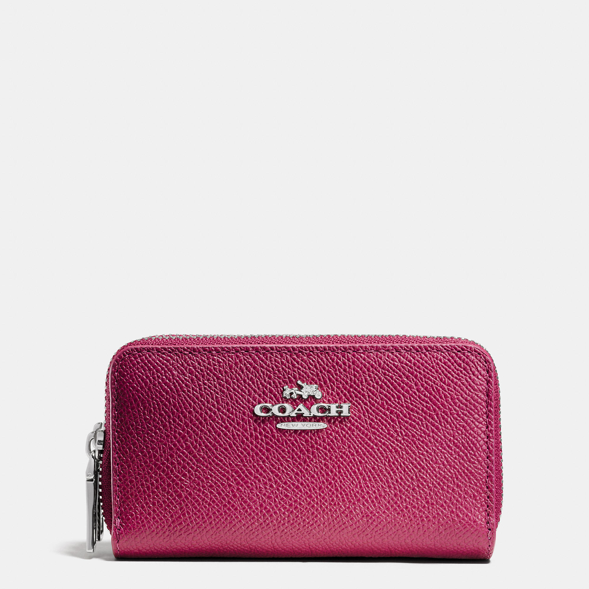 COACH Double Zip Wallet In Pebble Leather in Pink