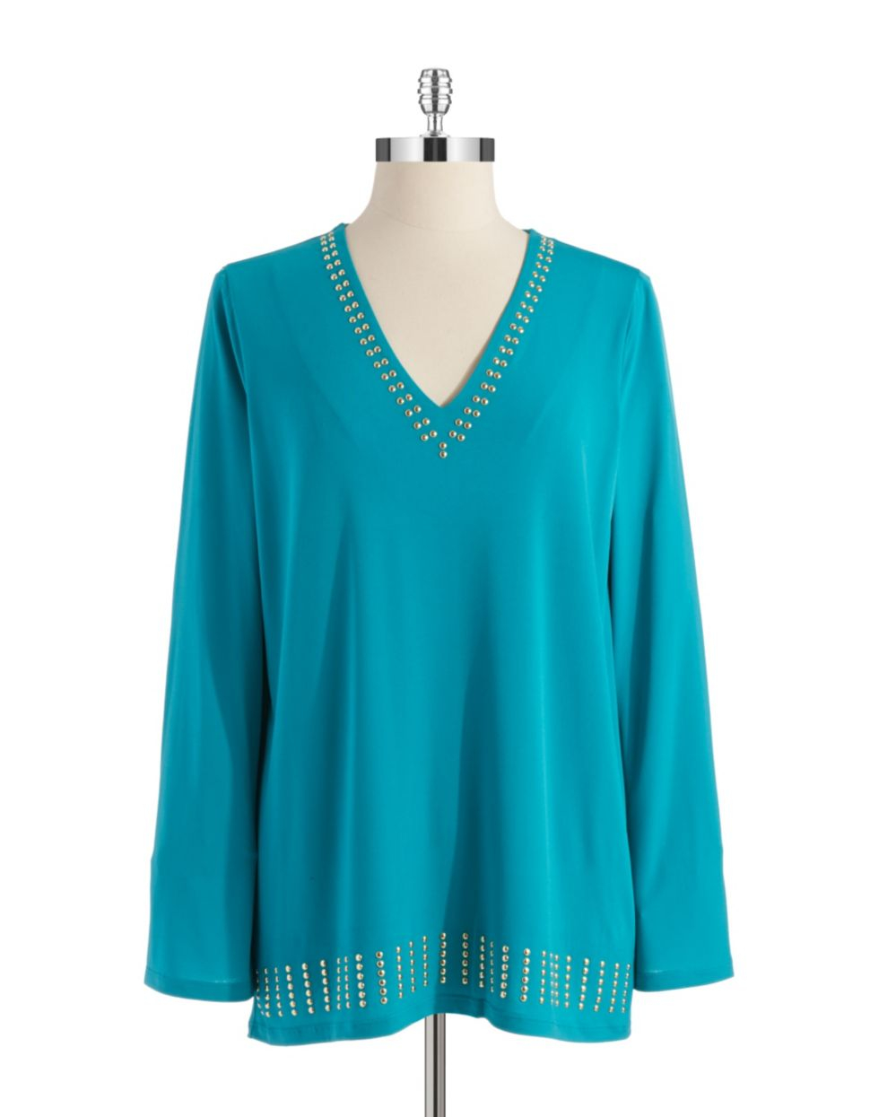 Michael Michael Kors Studded V Neck Top in Blue (Tile Blue)