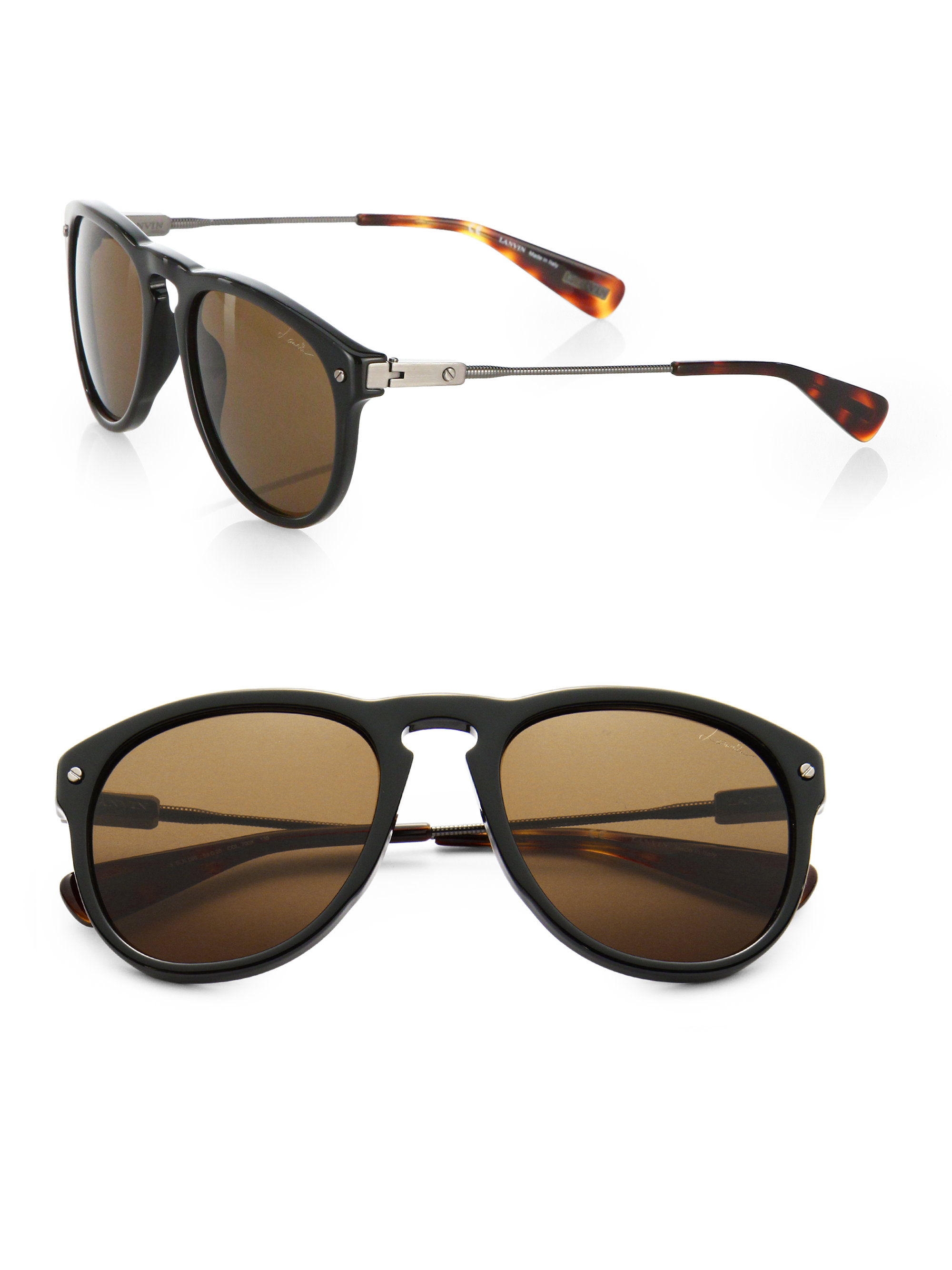 Lanvin 53mm Round Sunglasses in Brown for Men Lyst