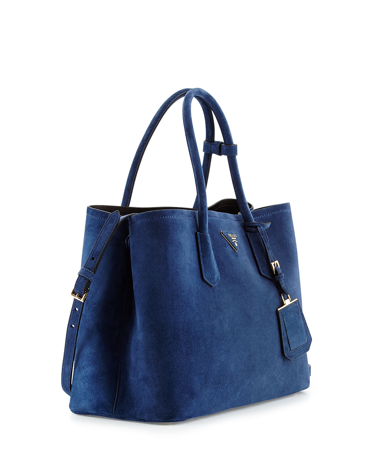 Prada Suede Medium Double-Pocket Tote Bag in Blue (NAVY(NAVY))