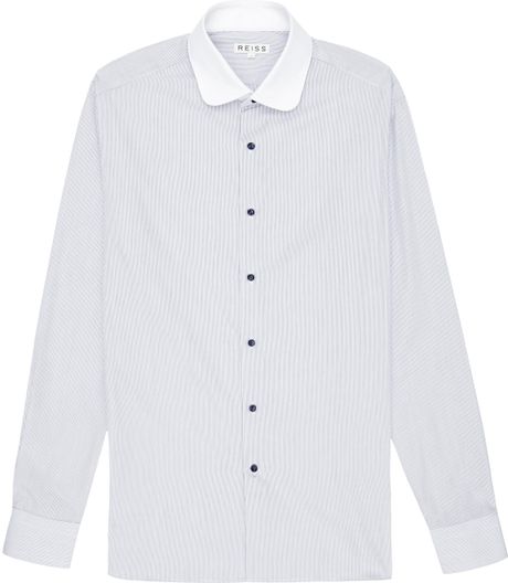 Reiss Michigan Curved Collar Fine Stripe Shirt in White for Men | Lyst